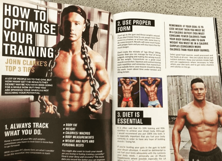 John Clarke featured in fitness magazines for supplement companies